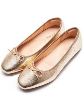 Women's A Gold Round Toe Ballet Flats Comfortable Bow Casual Dressy Flats Shoes